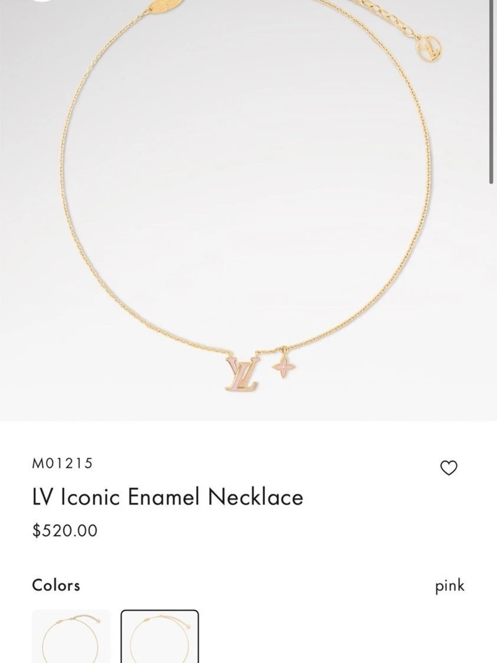 Louis Vuitton LV Iconic Enamel Necklace Gold & Pink NWT